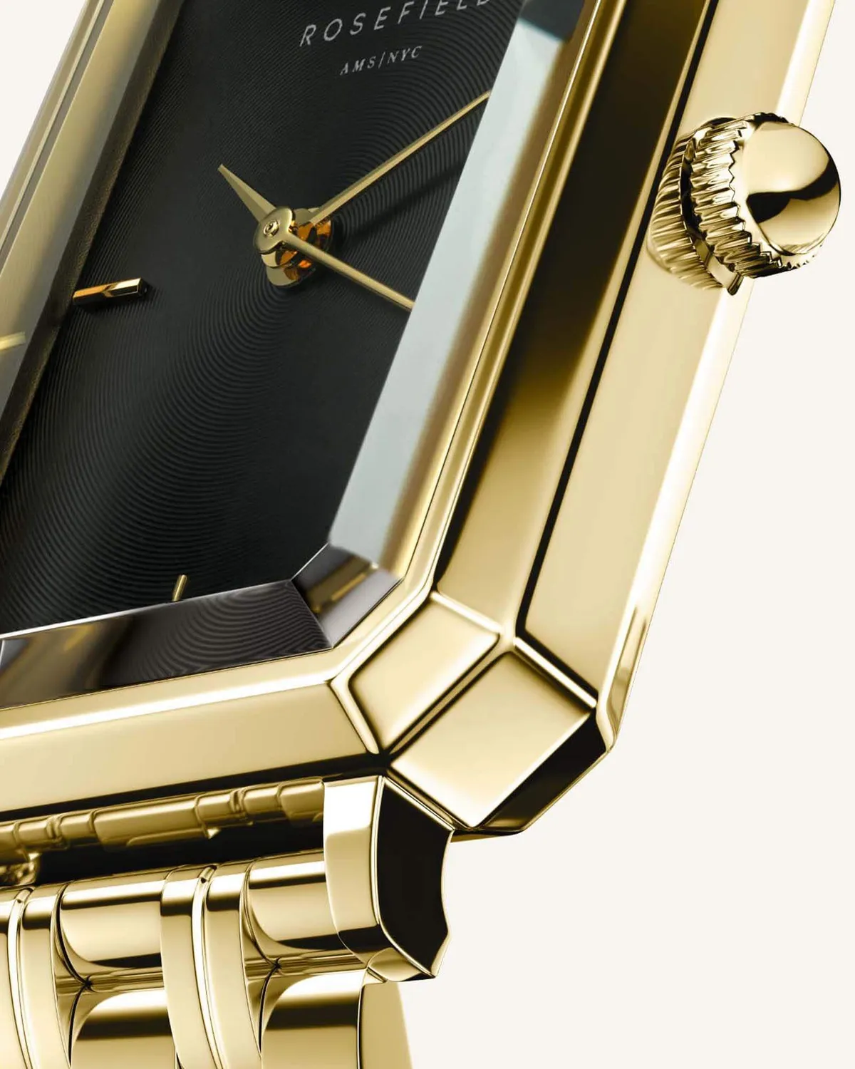 Rosefield Octagon XS Black Gold klokke 19,5 × 24 mm