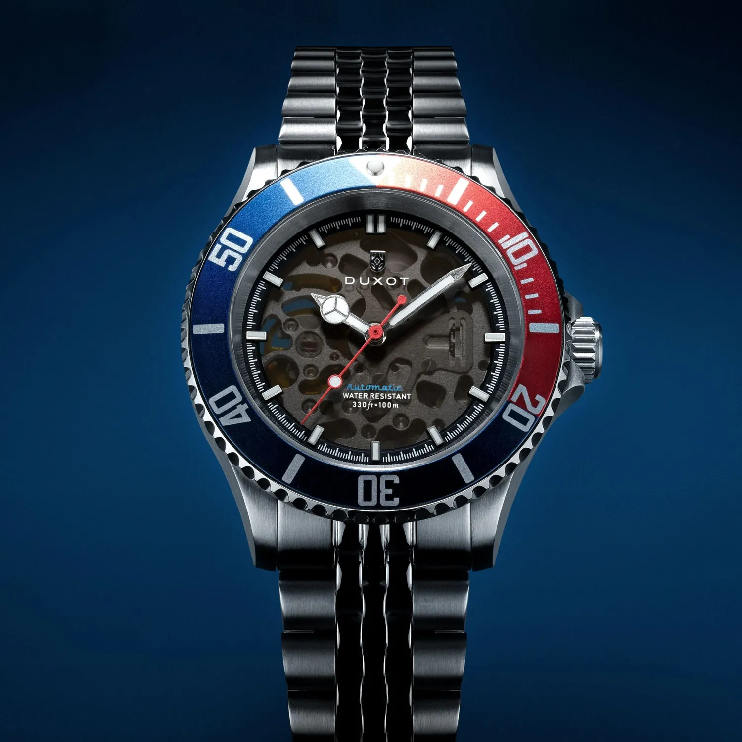 Duxot Atlantica Skeleton Diver automatisk klokke blå 100 m