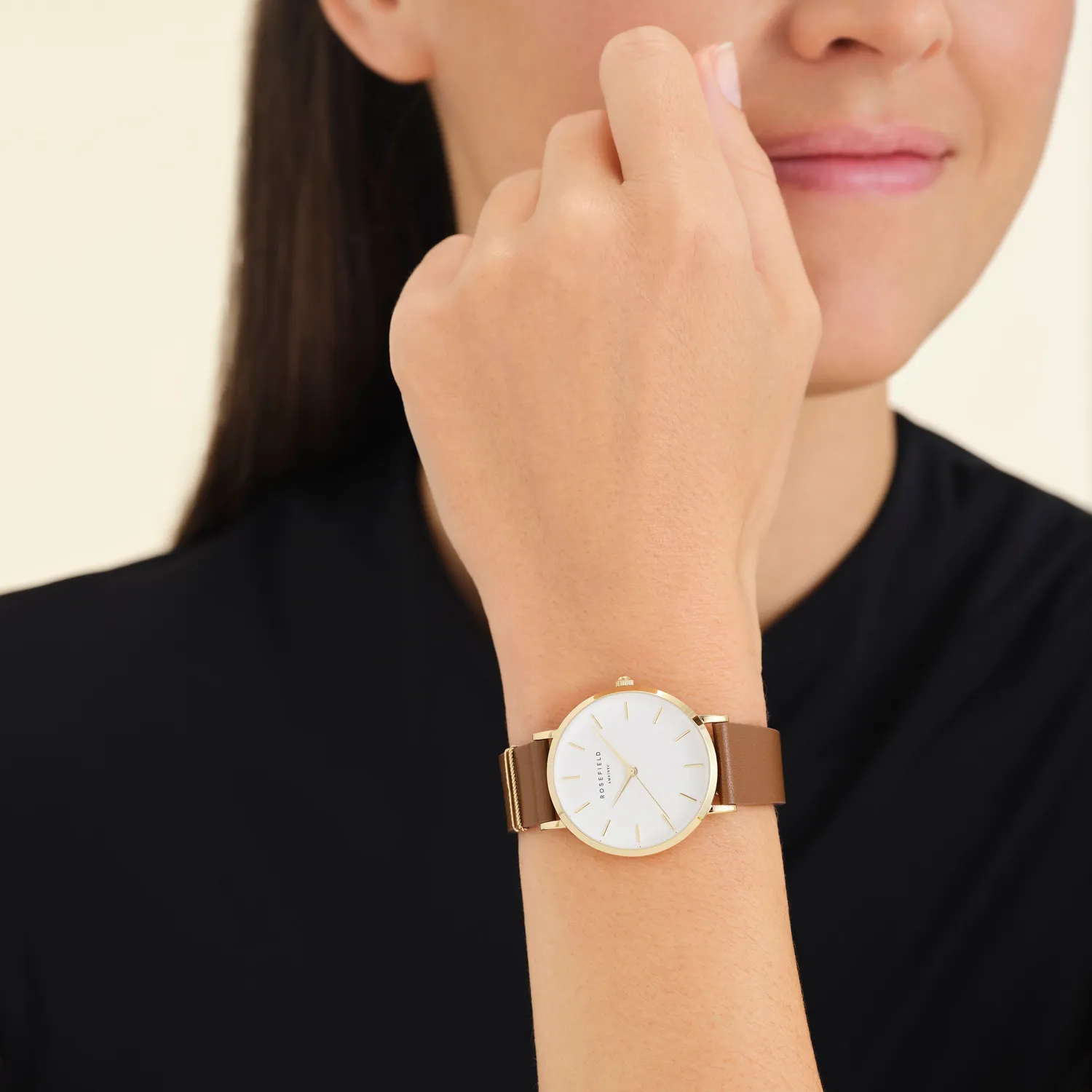 Rosefield West Village Cognac klokke 33 mm cognac skinn