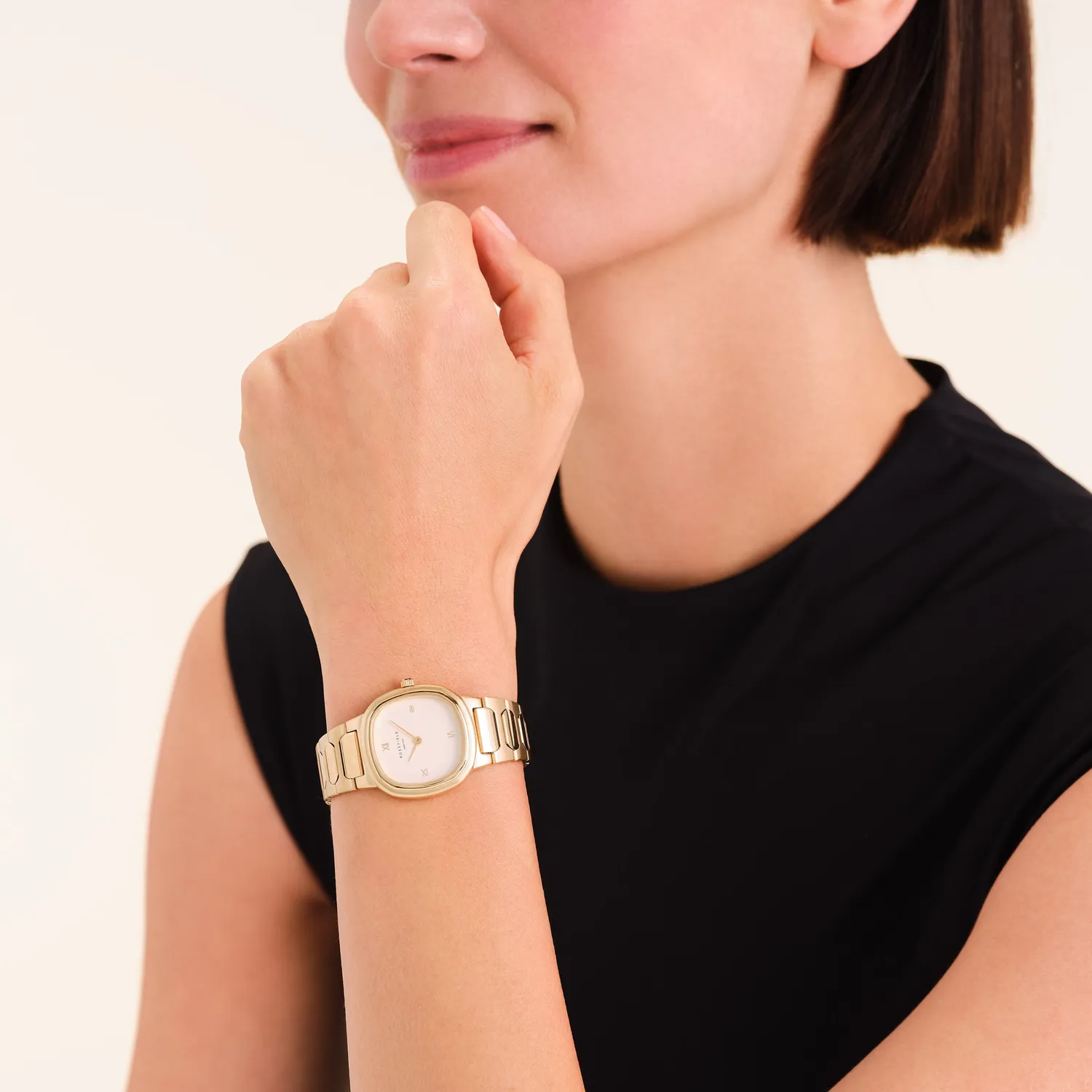 Rosefield Gaia Gold klokke gull 30 mm kremfarget skive