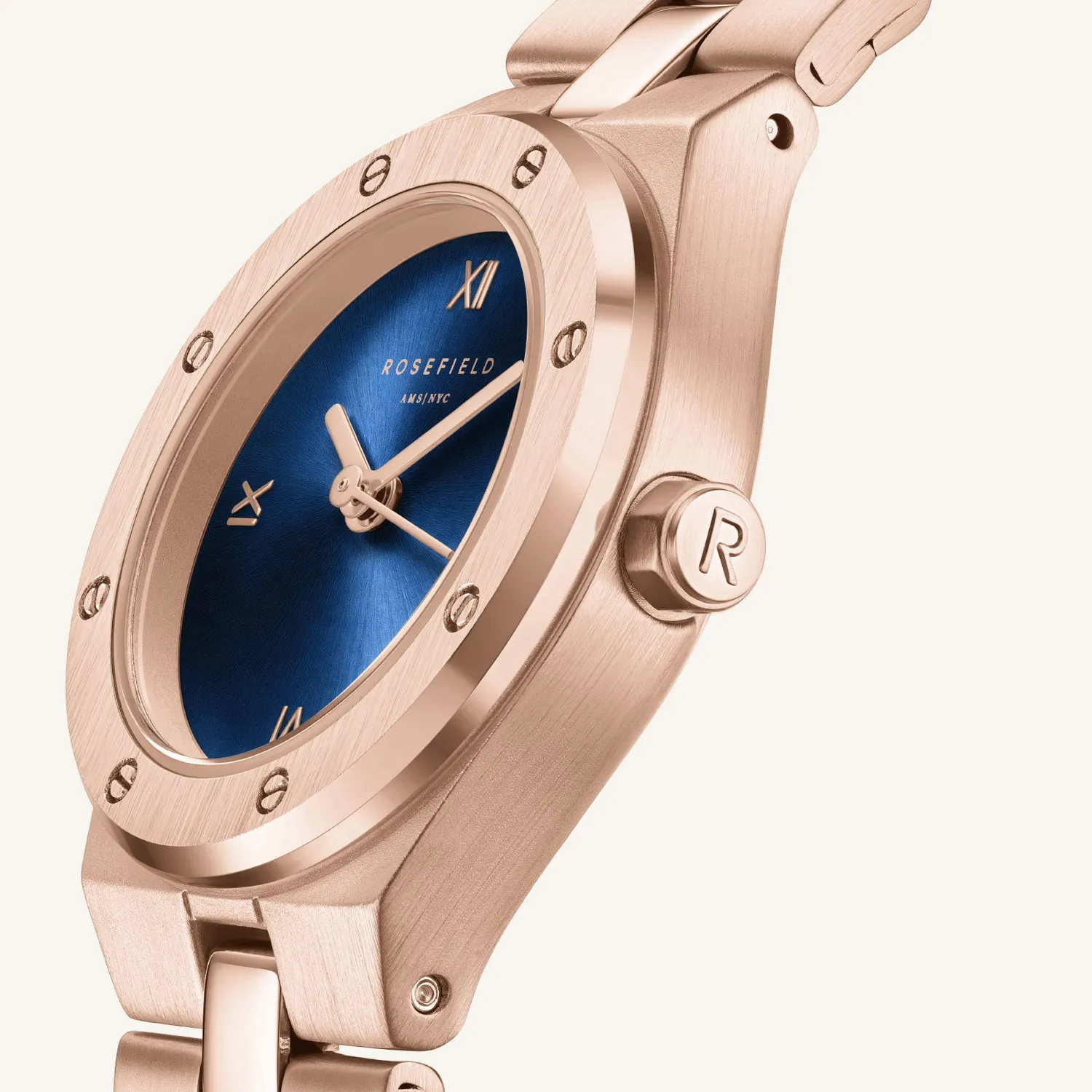 Rosefield Rose XS klokke 24 mm rosegull mørkeblå