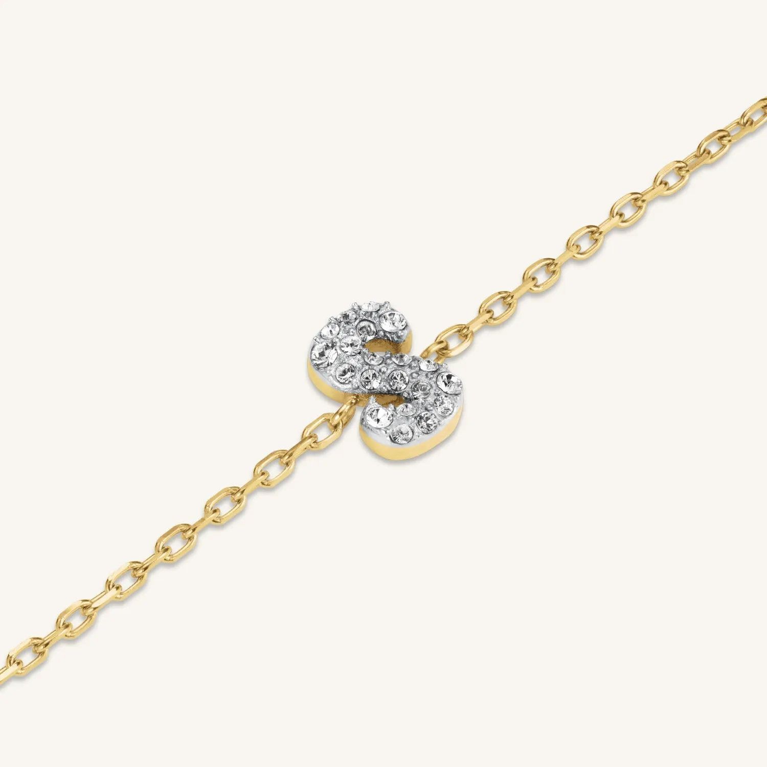 Rosefield Crystal Letter S armbånd gull 16,5–19,5 cm