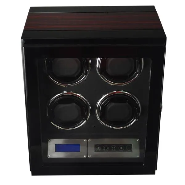Perfekt Ur Winder for 4 klokker glossy sort brun med fjernkontroll
