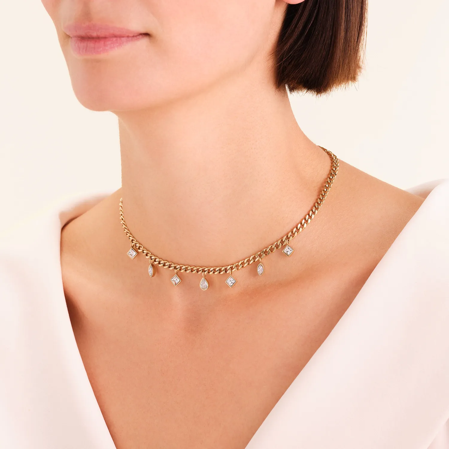 Rosefield Crystals Choker kjede gullbelagt stål 36–42 cm
