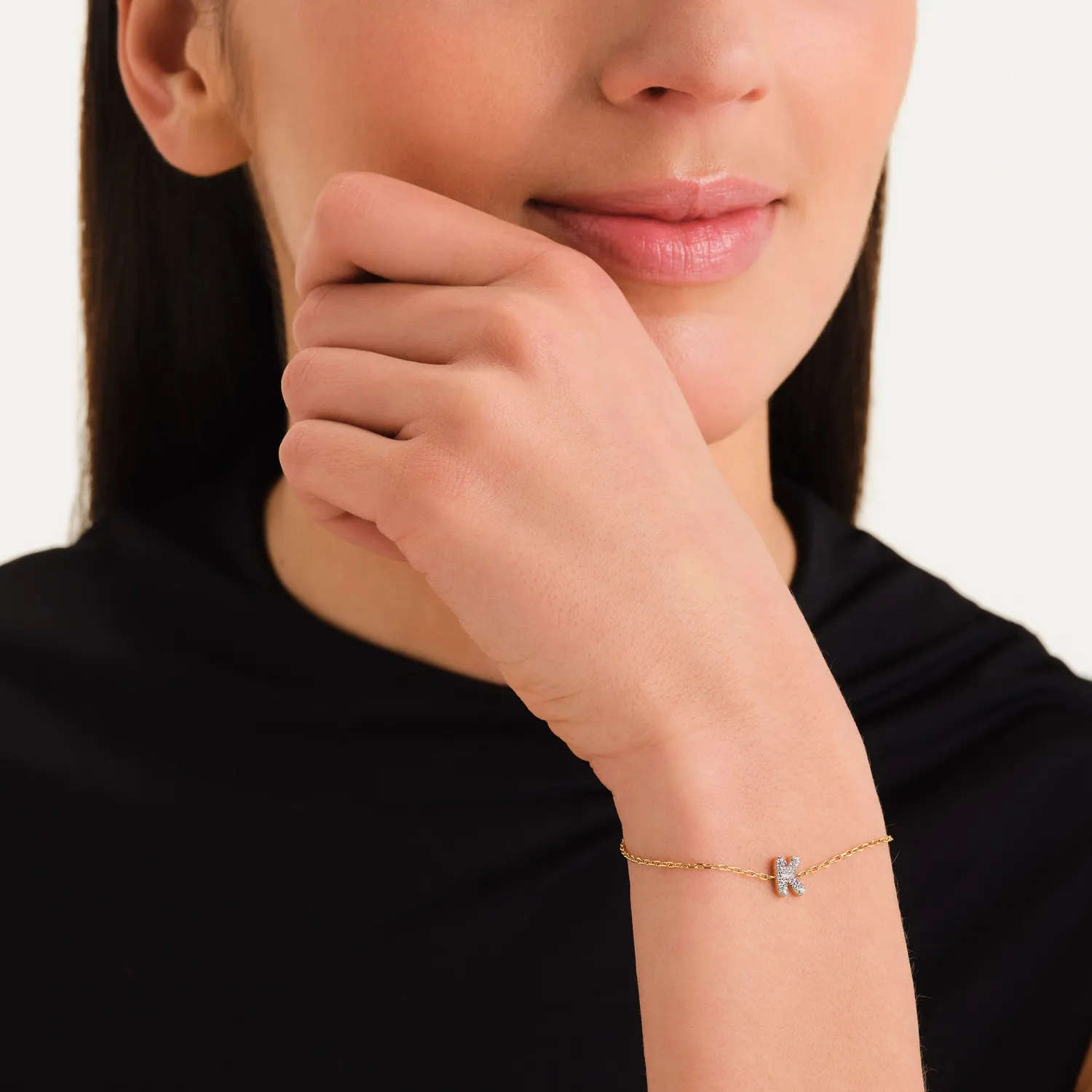 Rosefield Crystal Letter K armbånd gullbelagt