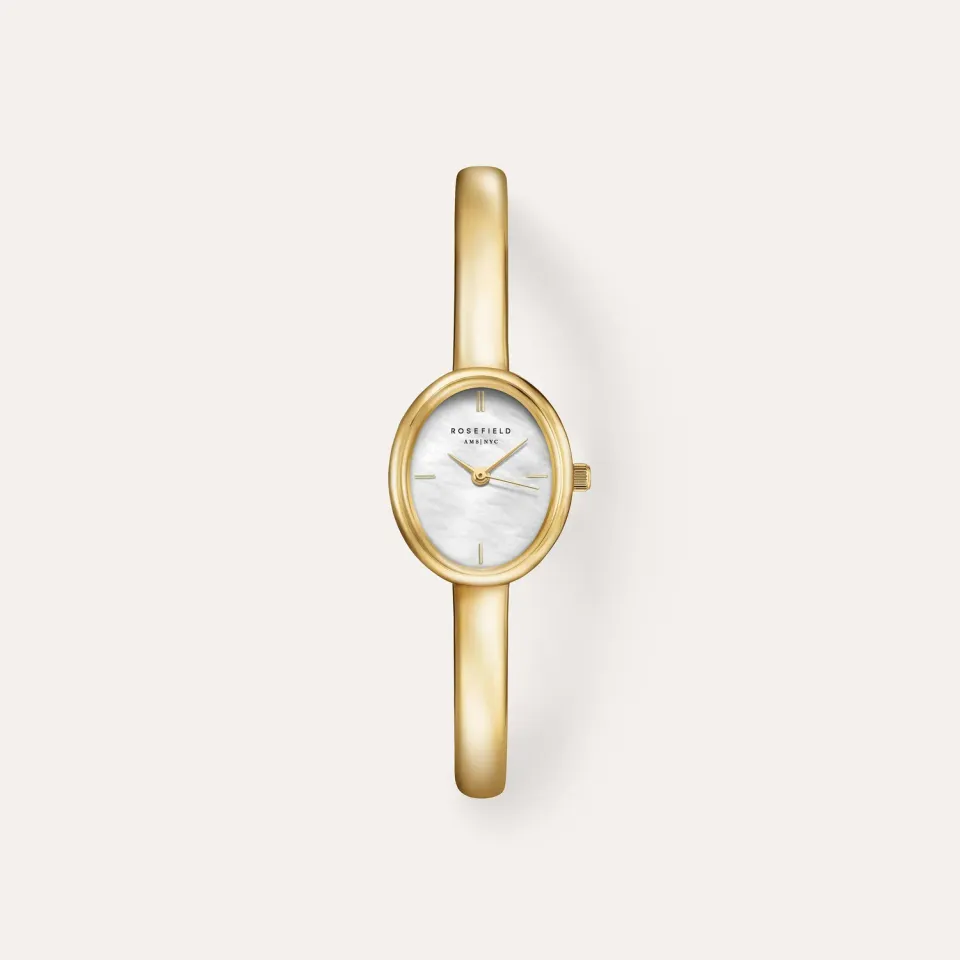 Rosefield Bangle XS klokke gull og hvit perlemor