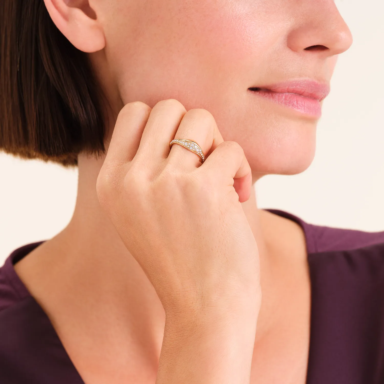 Rosefield Pave Wave Ring ring gull størrelse 48–56