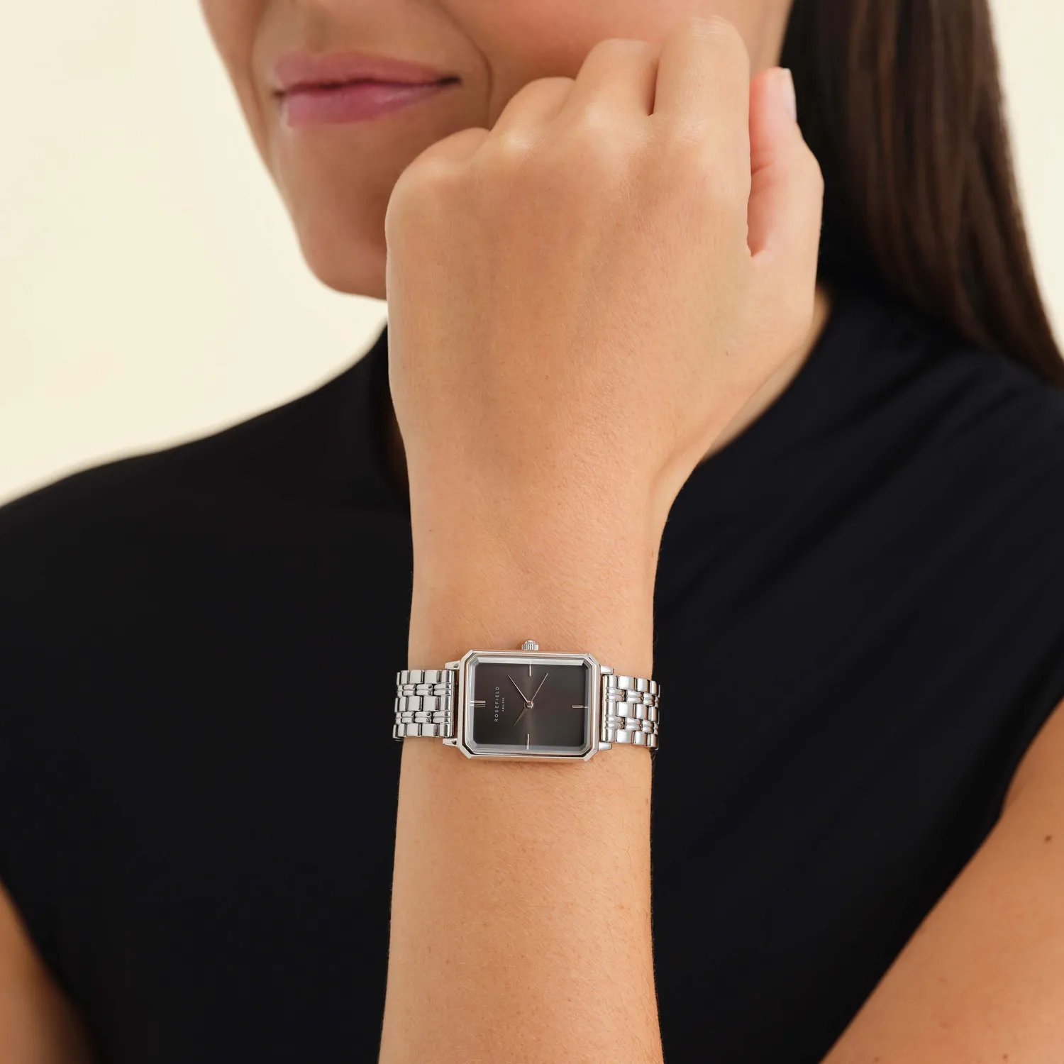 Rosefield Octagon Grey klokke sølv stål grå urskive