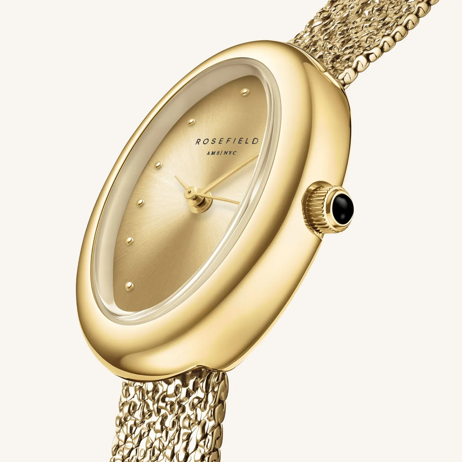 Rosefield Ovale Ovale Gold Mesh klokke gull champagne