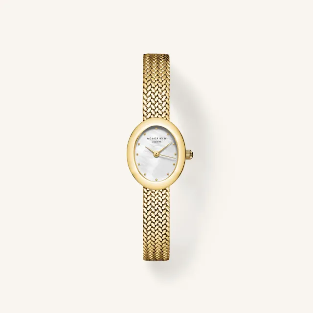Rosefield Mini Oval klokke gull 18 × 22 mm perlemor