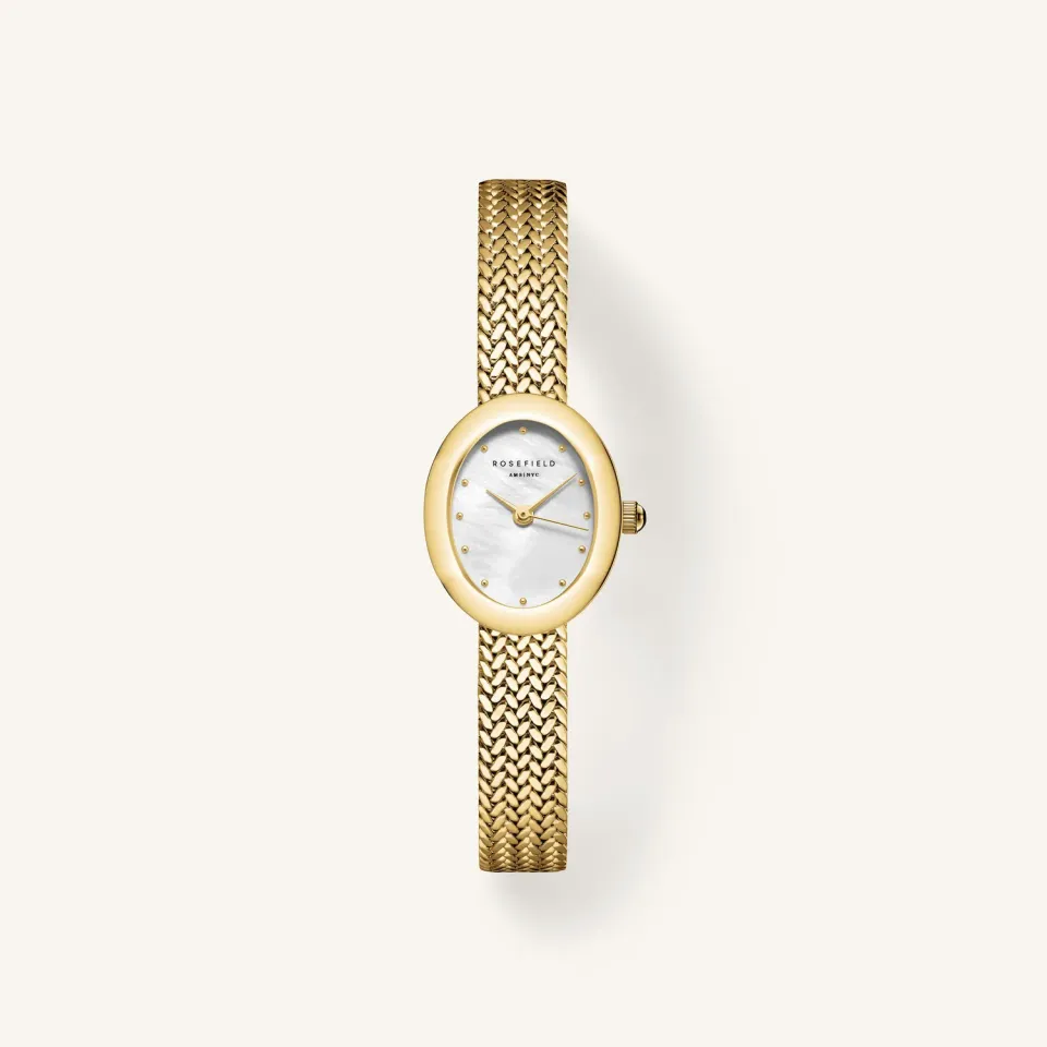 Rosefield Mini Oval klokke gull 18 × 22 mm perlemor
