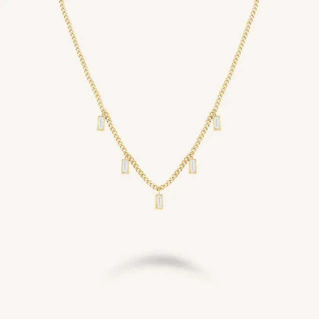 Rosefield Baguette Necklace halskjede gull justerbart
