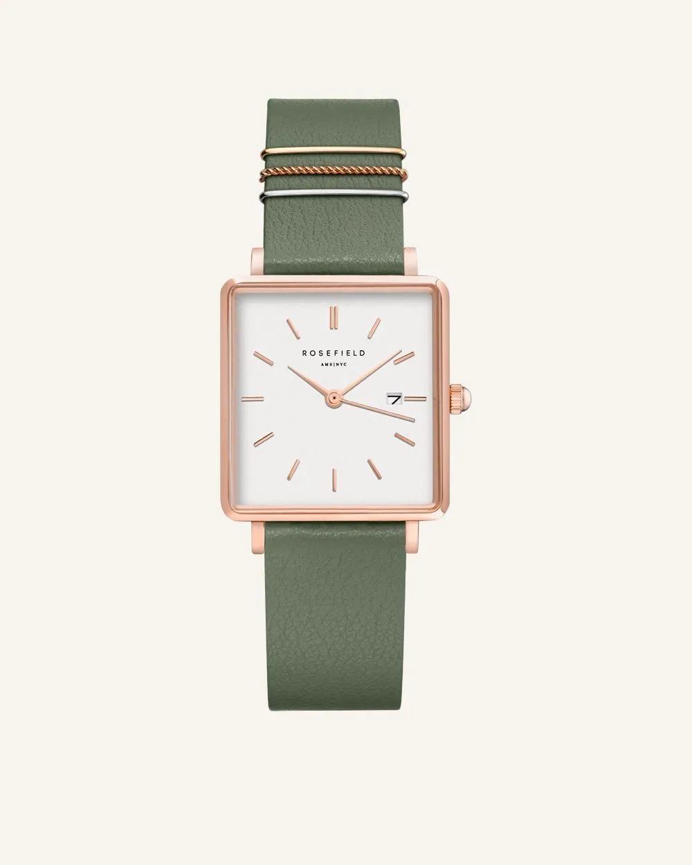 Rosefield West Village klokkereim 16 mm olivengrønn skinn