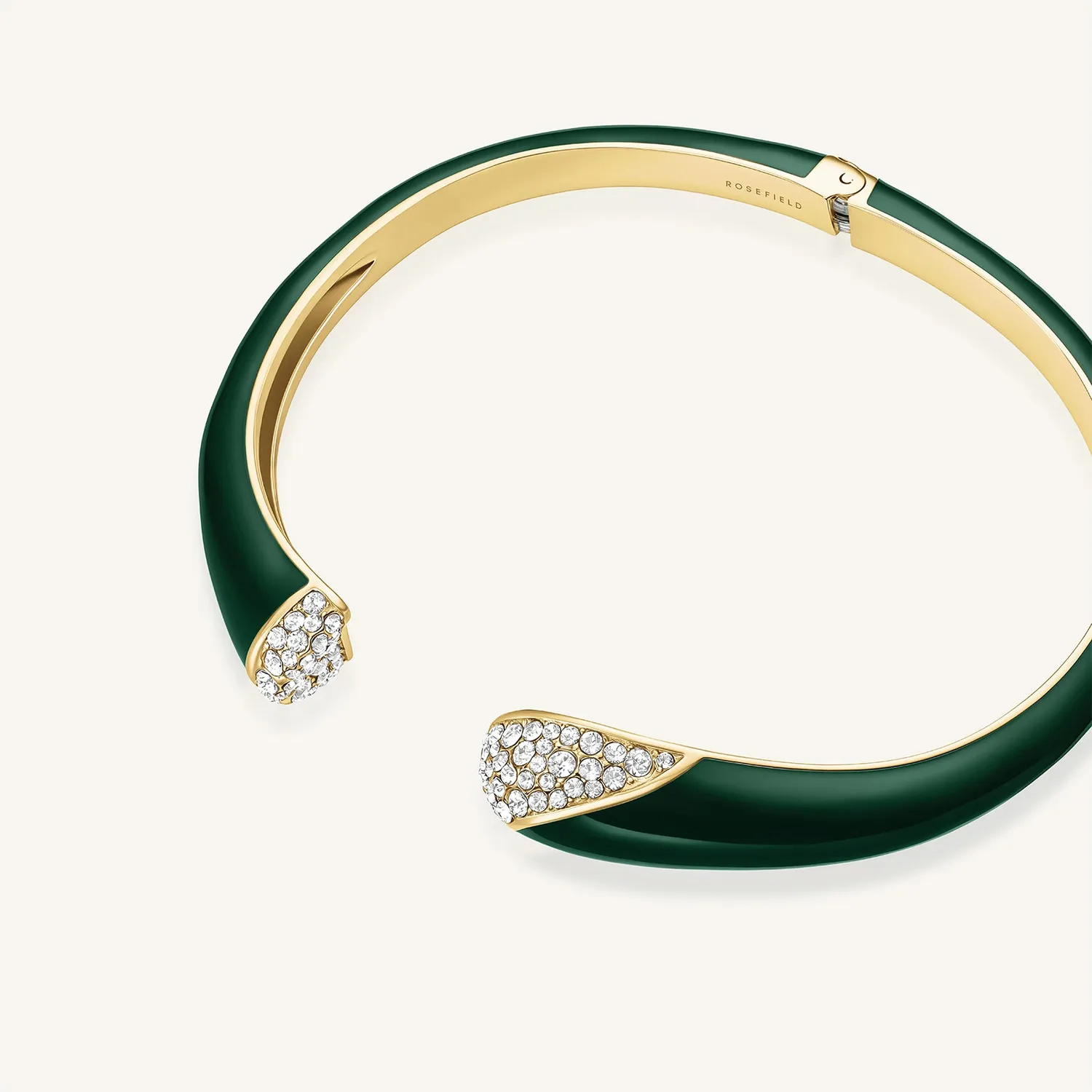 Rosefield Enamel Pave Bangle armring gull og grønn hengslet