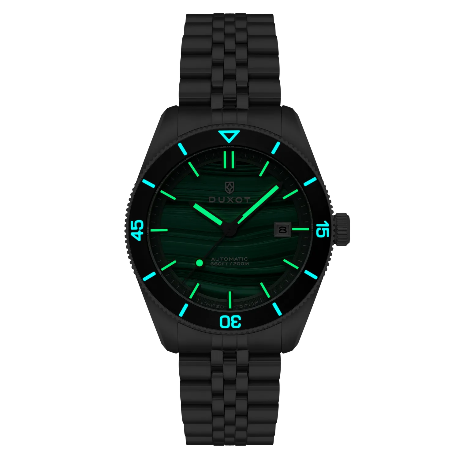 Duxot Pacifico Malachite automatisk klokke naturstein