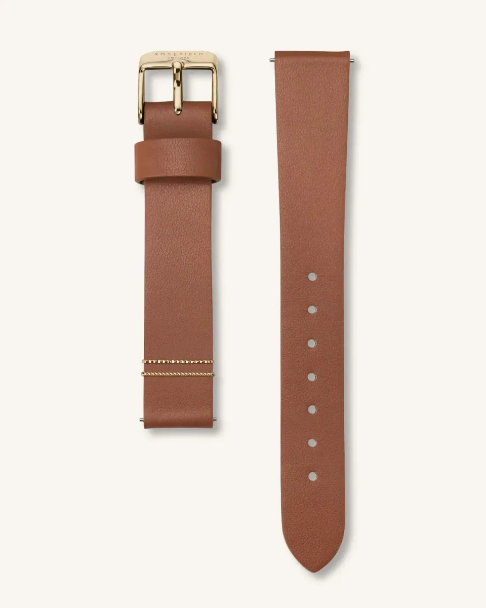 Rosefield Cognac Gold Strap lærrem 16 mm cognac