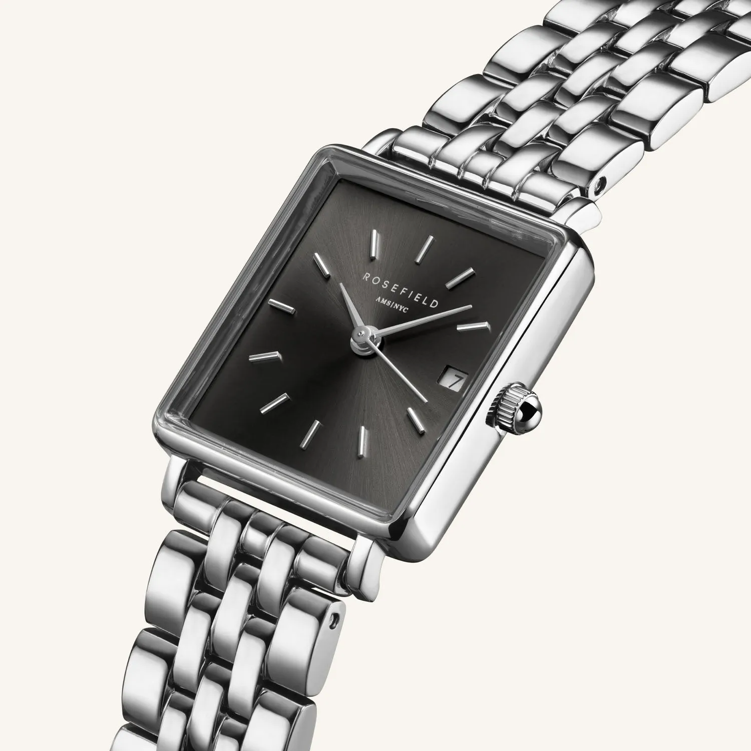 Rosefield Boxy XS Grey klokke 22 mm sølvfarget stål