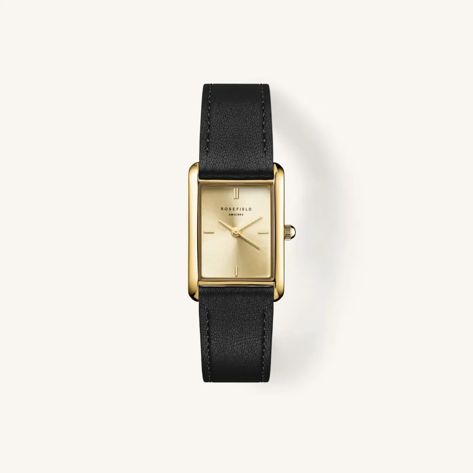 Rosefield Heirloom Champagne klokke gull svart lær 3 ATM