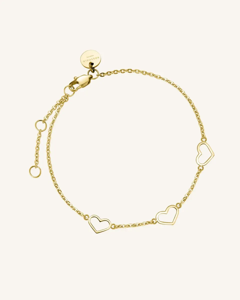 Rosefield Triple Heart Bracelet armbånd gull 16,5–19,5 cm