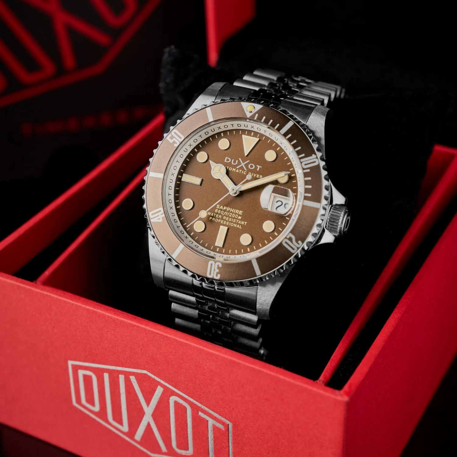 Duxot Atlantica DX-2057 automatisk dykkerklokke Chestnut Brown 20 ATM