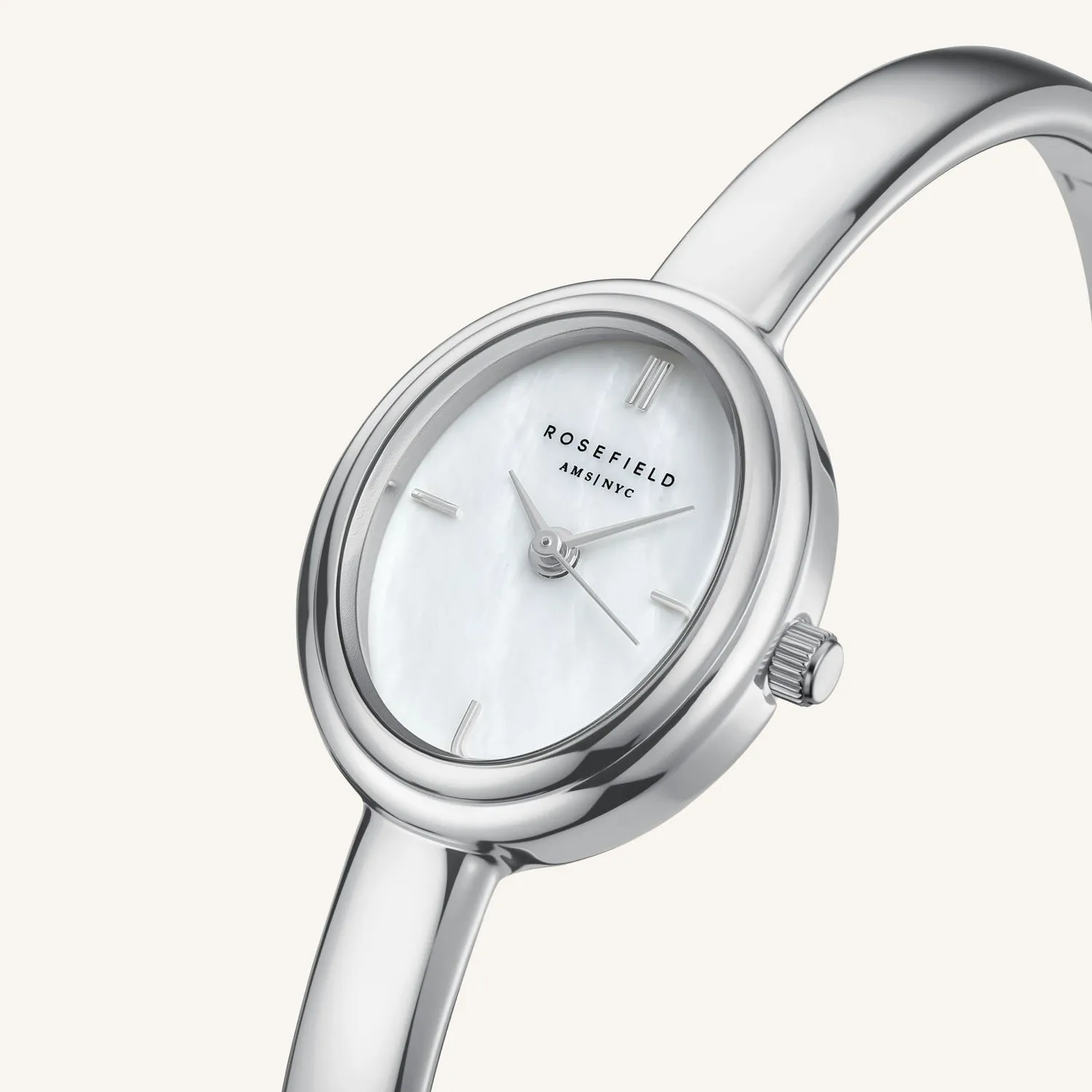 Rosefield Studio Bangle S Silver klokke sølv hvit perlemor