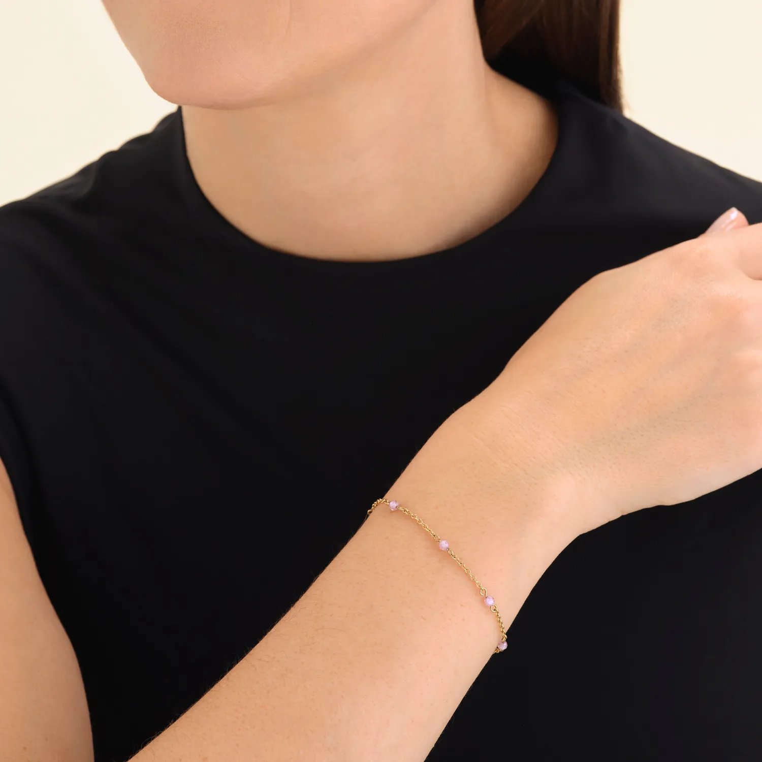 Rosefield Pink Stone armbånd gullbelagt justerbart