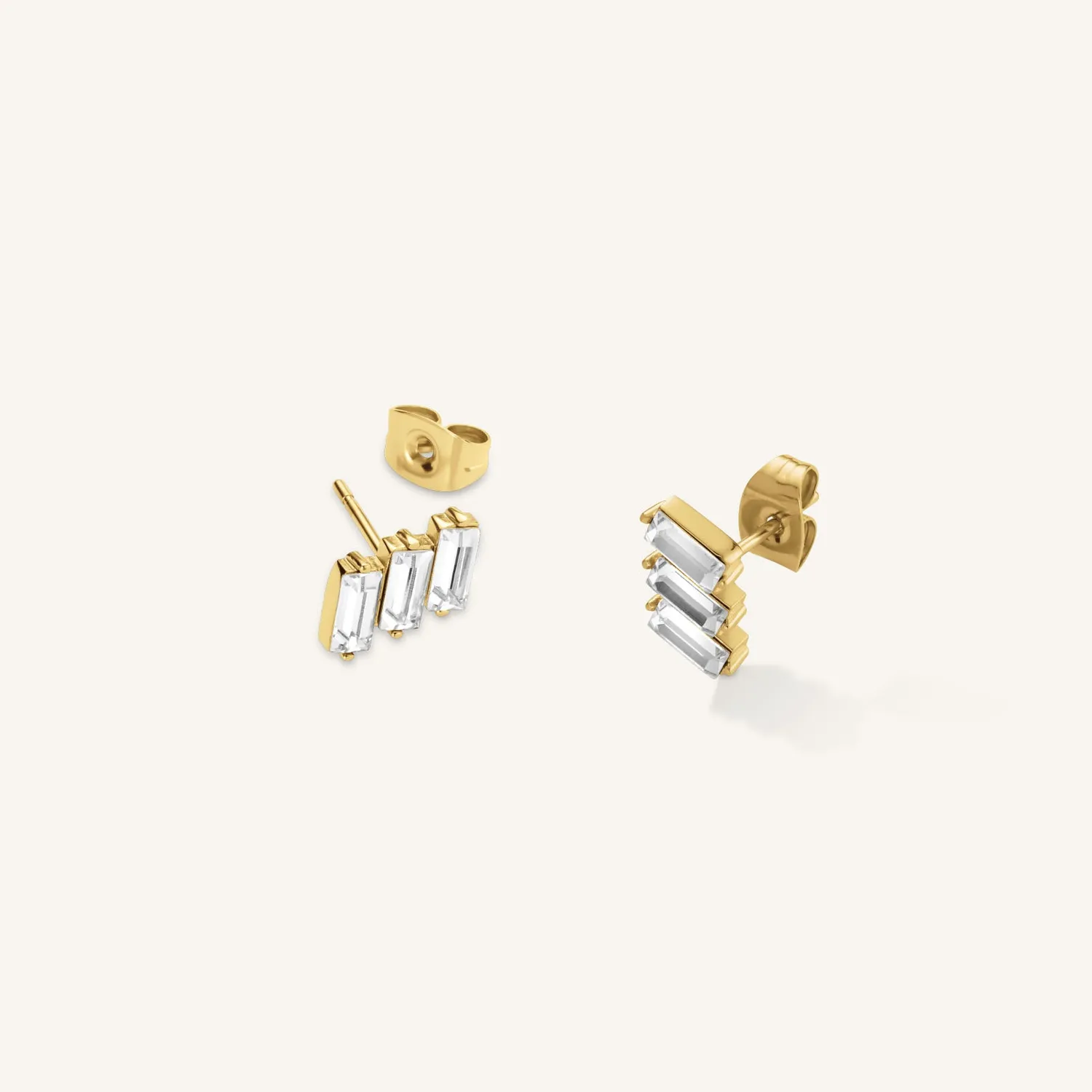 Rosefield Triple Baguette Studs ørestikker gull