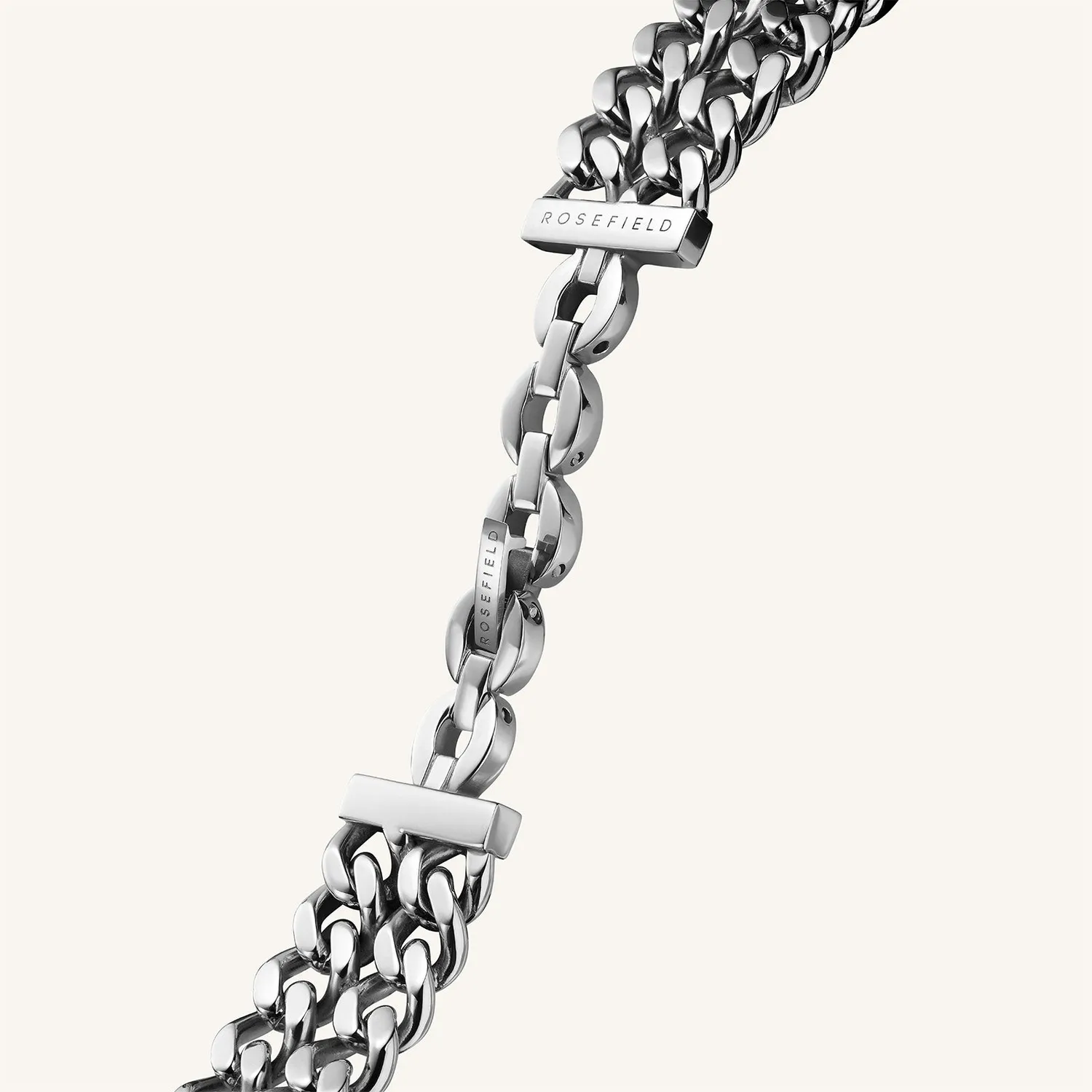 Rosefield Studio Double Chain Silver klokke 19,5 × 24 mm justerbar lenke