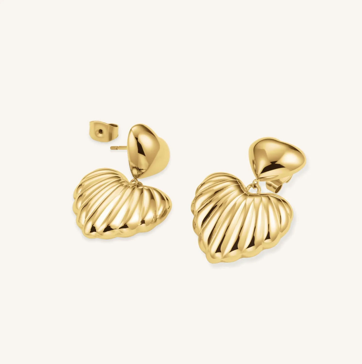Rosefield Essentials Double Heart øredobber gullfarget stål