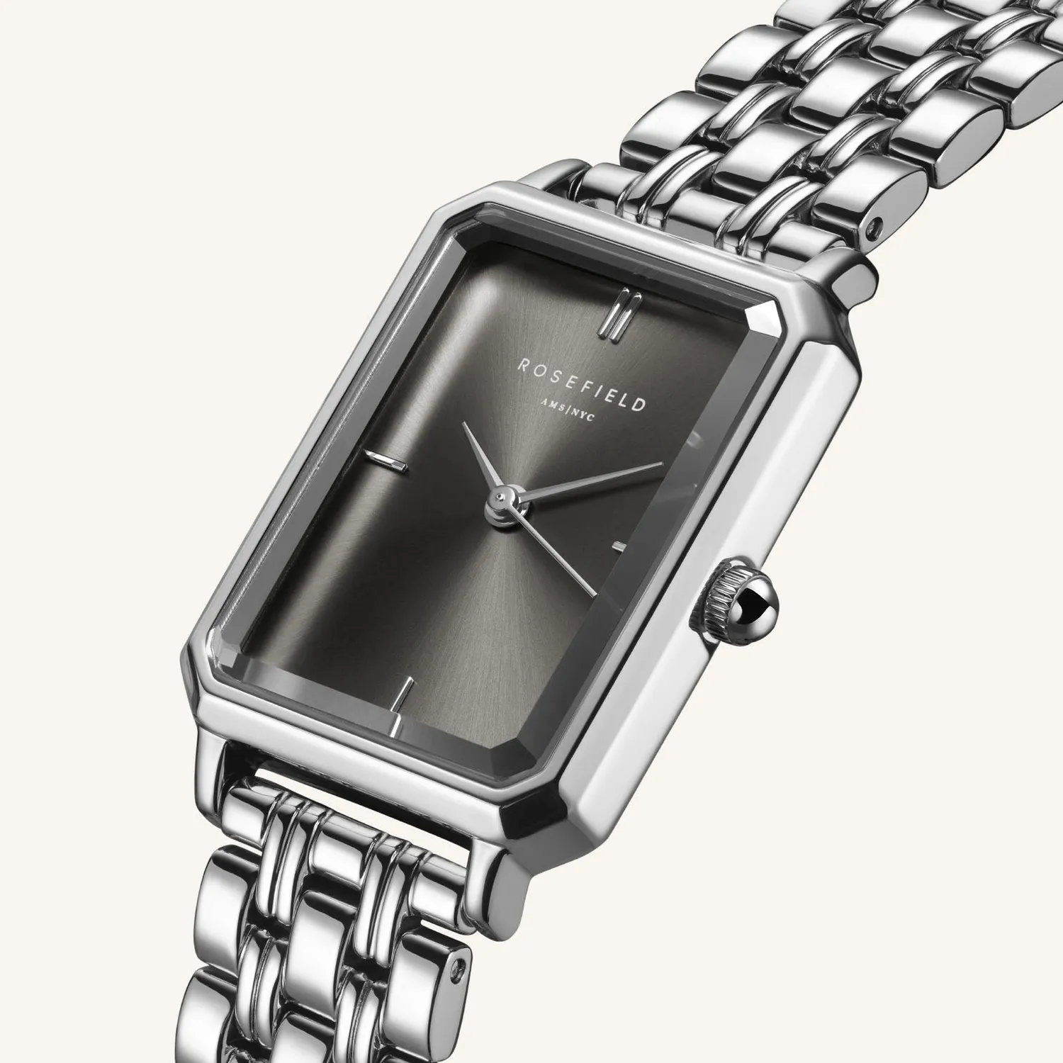 Rosefield Octagon Grey klokke sølv stål grå urskive