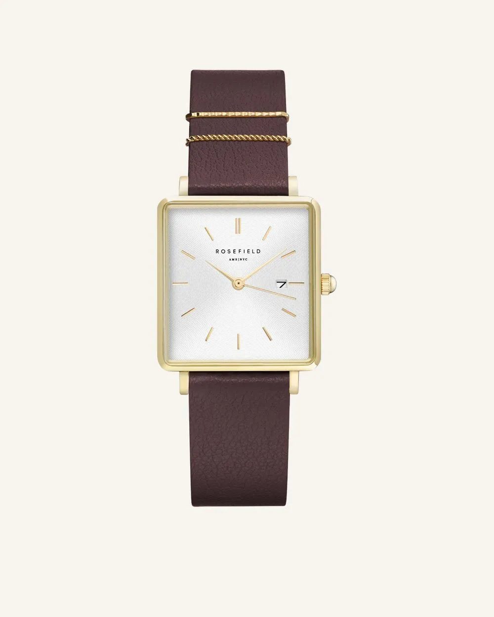 Rosefield Aubergine Gold Strap klokkerem 16 mm skinn