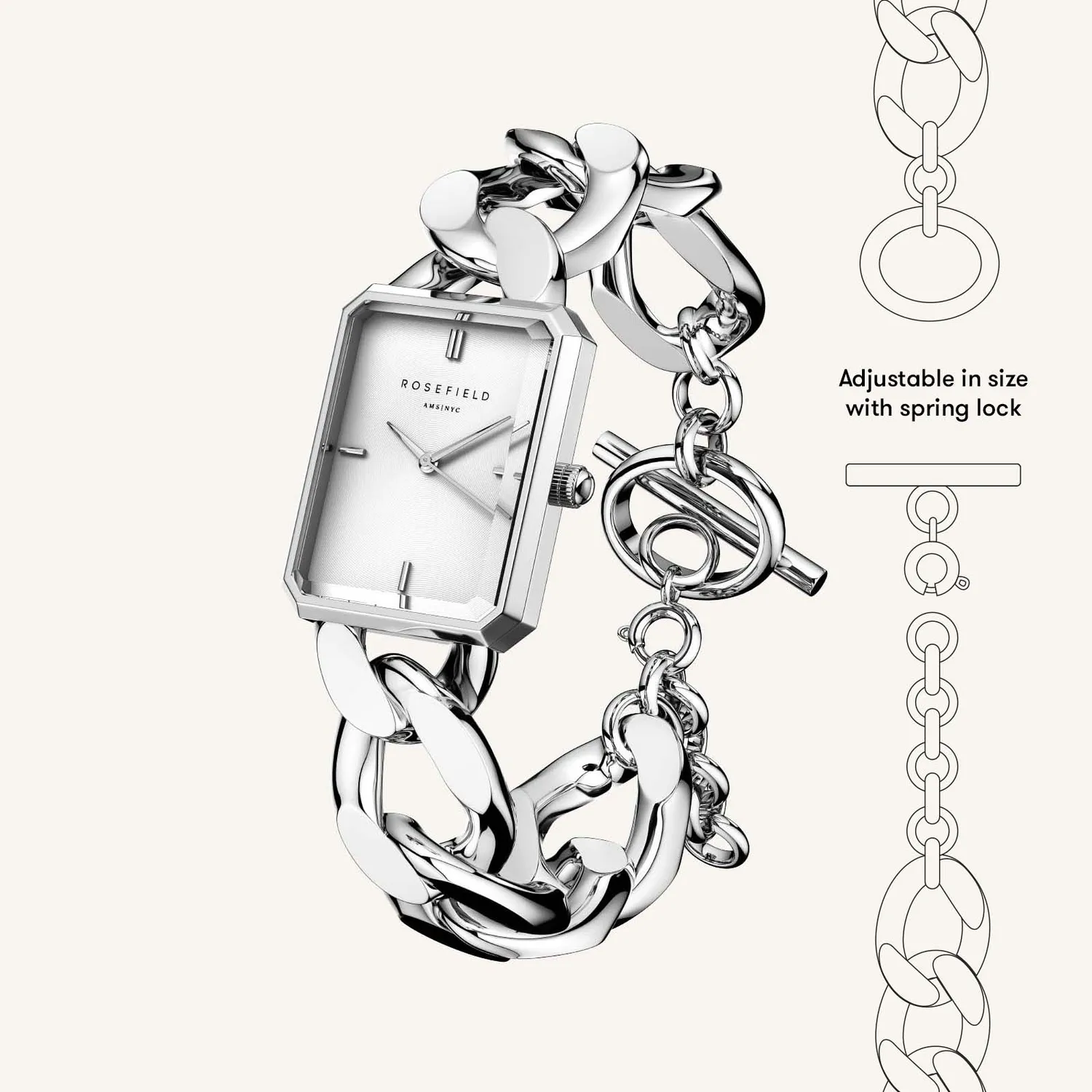 Rosefield Octagon XS Studio klokke sølv 19,5 × 24 mm