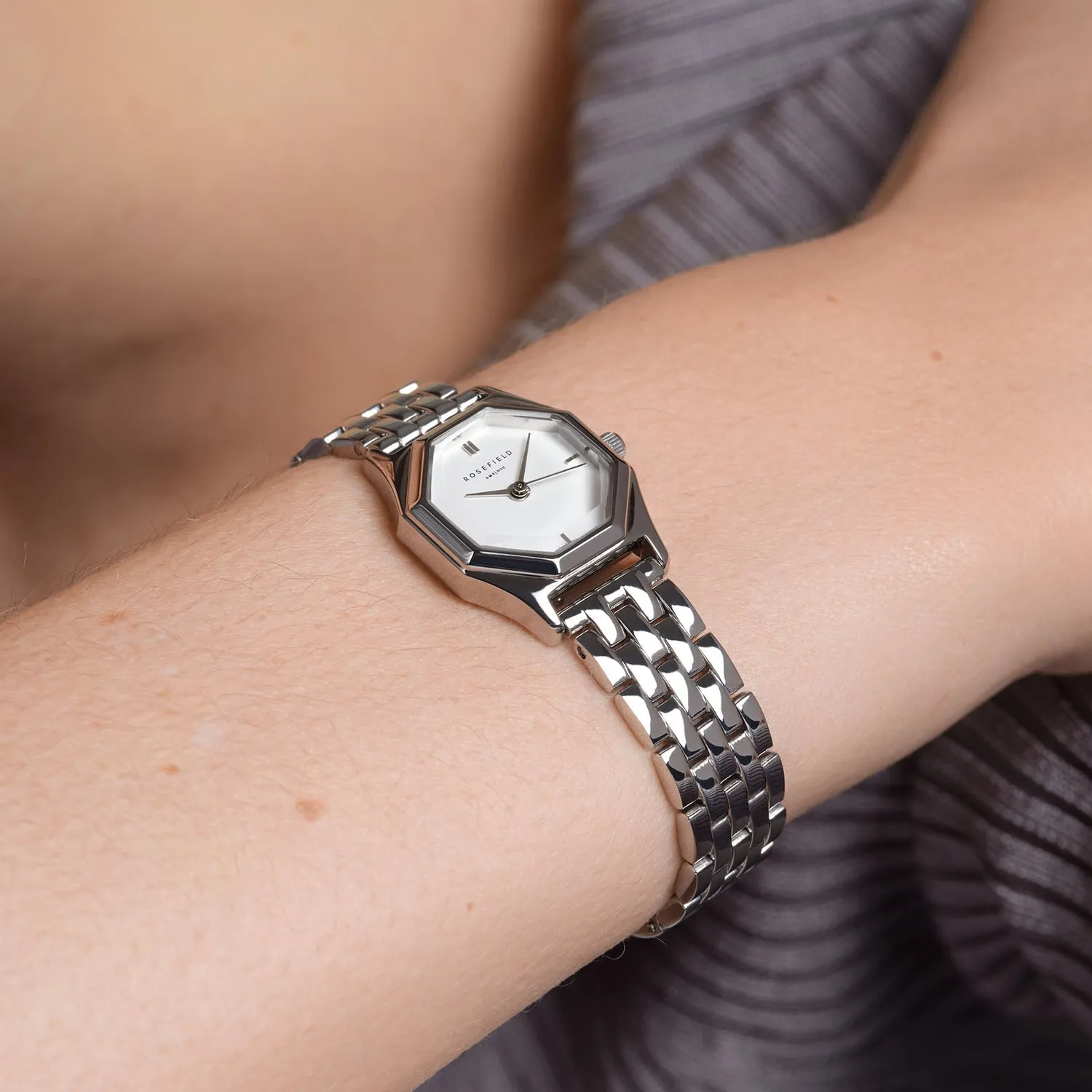 Rosefield Gemme Silver klokke åttekantet sølv 12 mm lenke