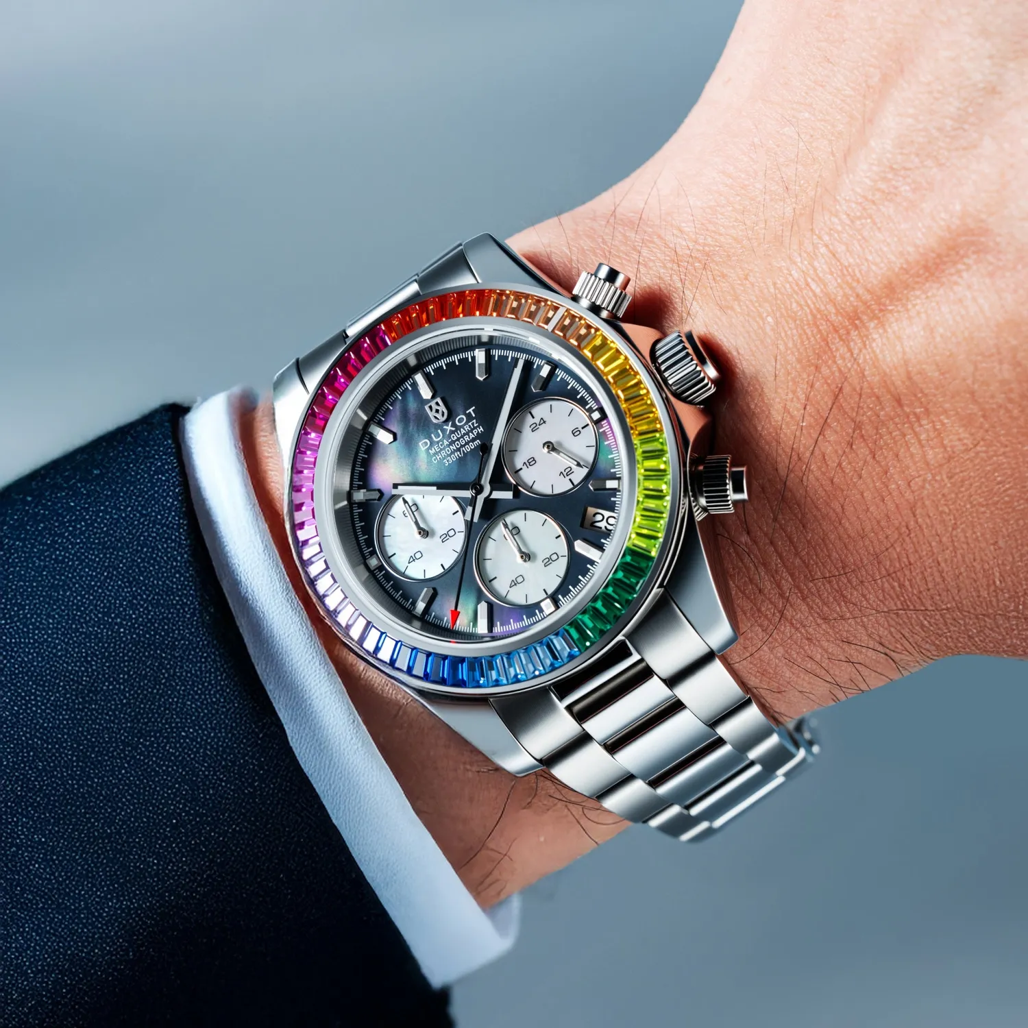 Duxot Accelero Rainbow Chronograph kronograf Pearl Black 40 mm safirglass