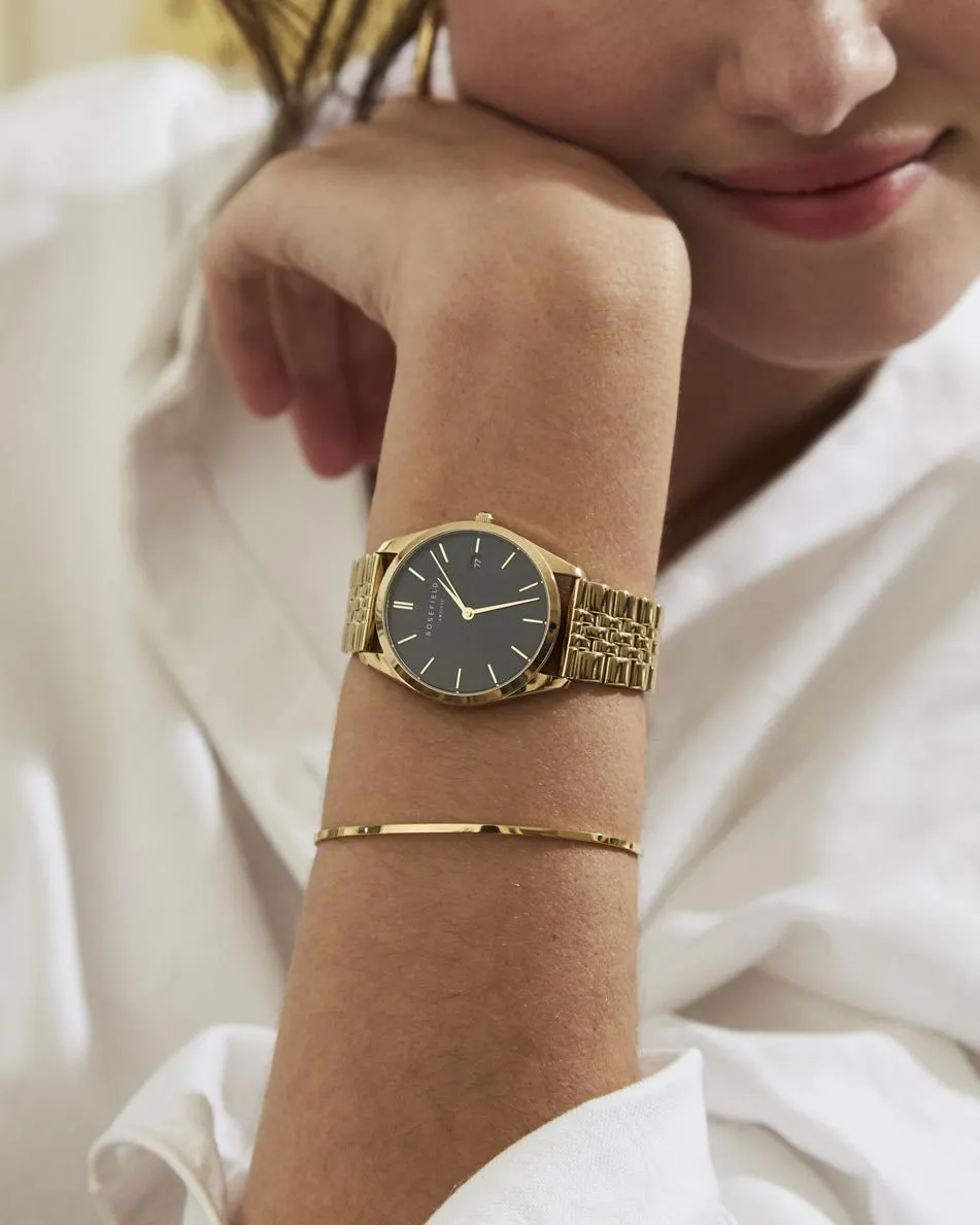 Rosefield Ace Black Gold klokke 33 mm svart urskive