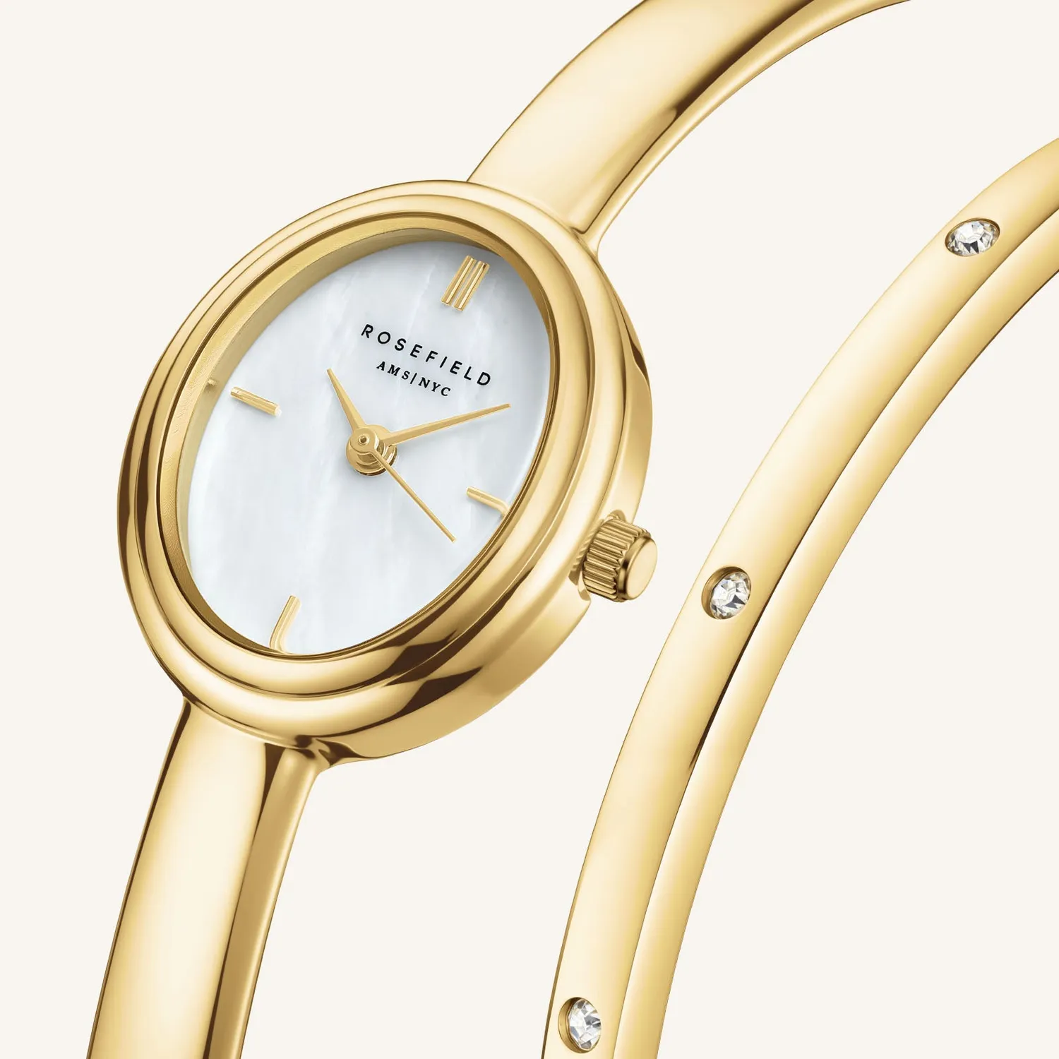 Rosefield Bangle Watch + Crystal Bangle gavesett gull