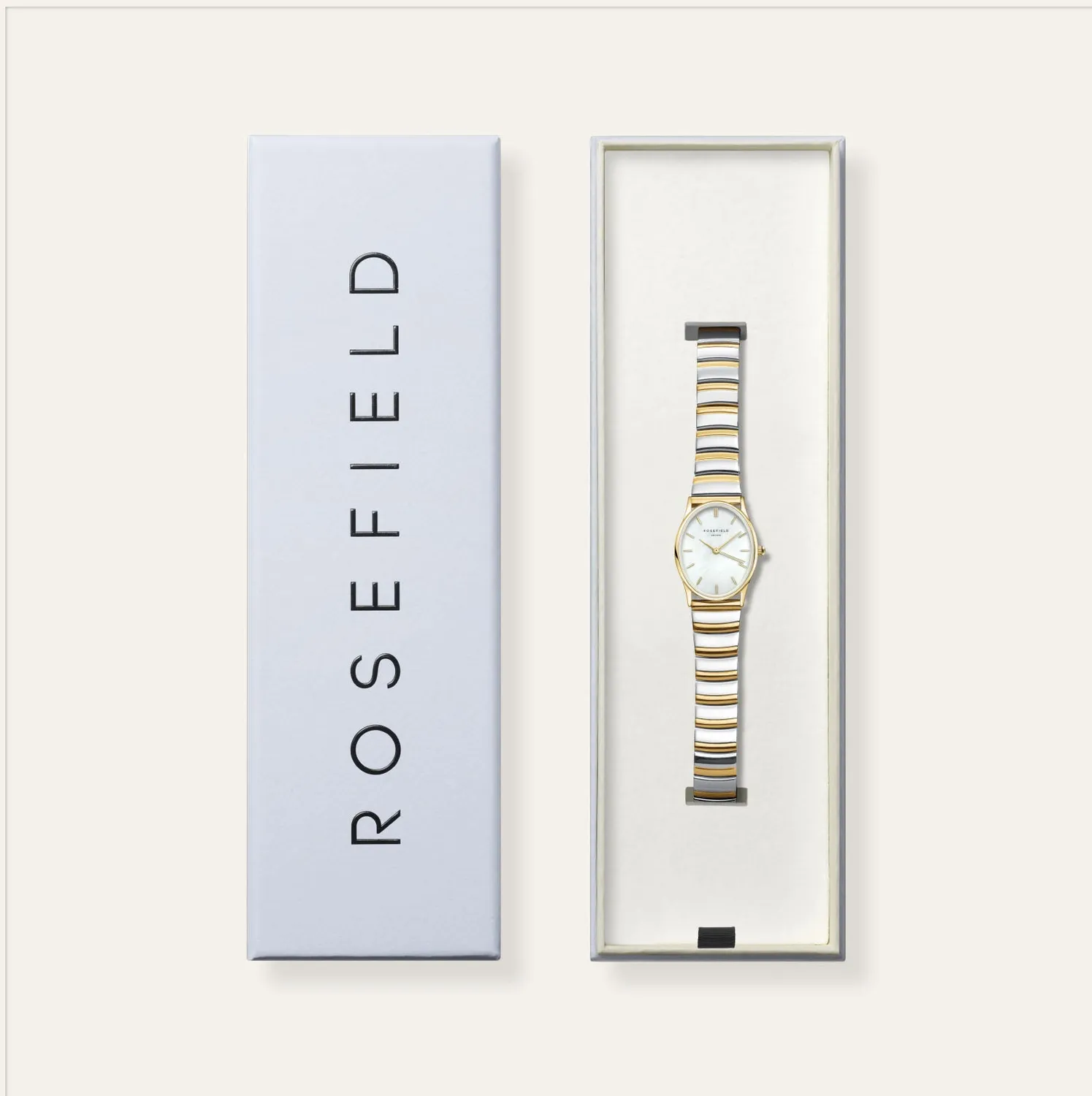 Rosefield Oval Pearl Duotone klokke 24 x 29 mm perlemorshvit urskive
