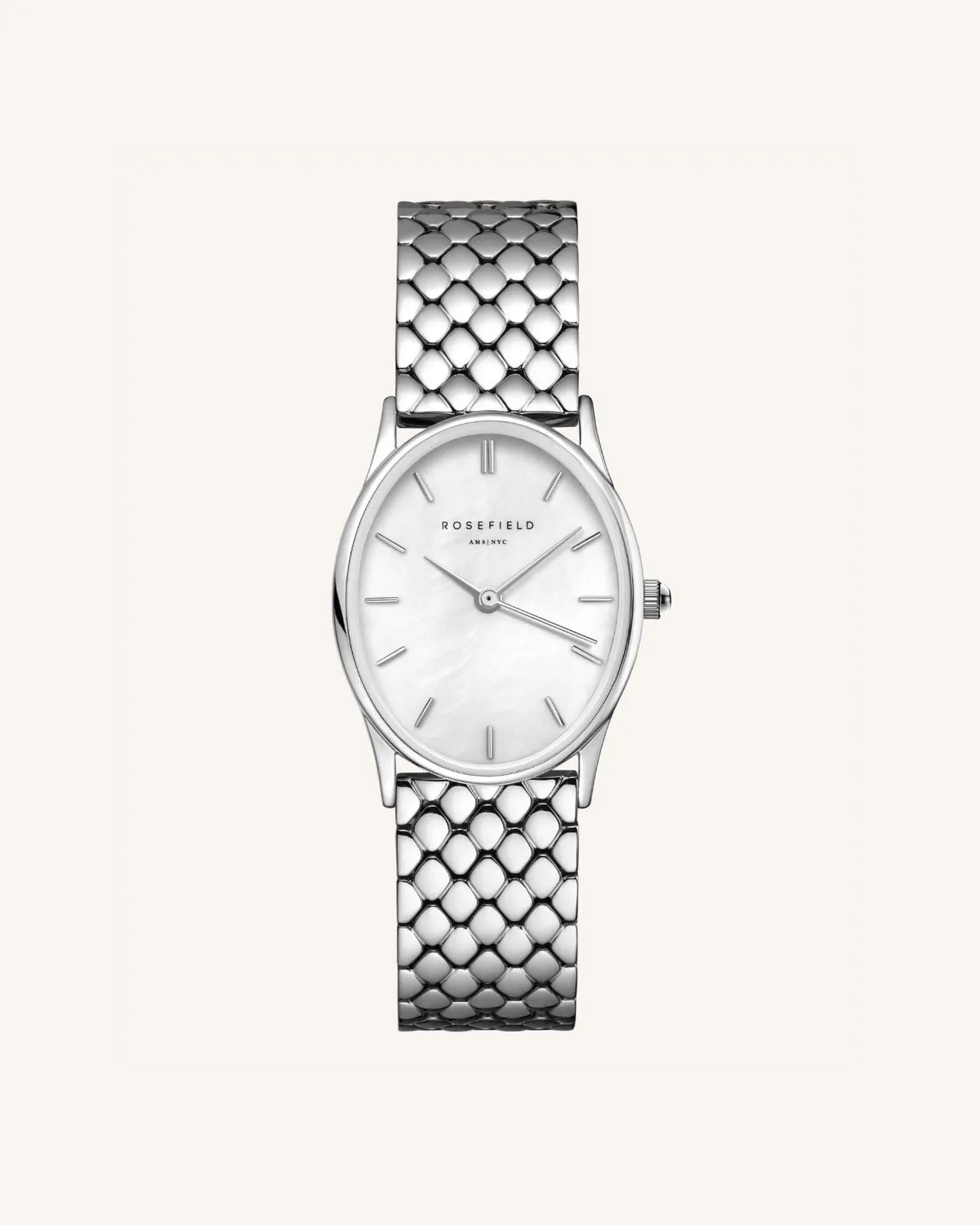 Rosefield The Oval Silver Steel Strap klokkerem sølv stål 14 mm