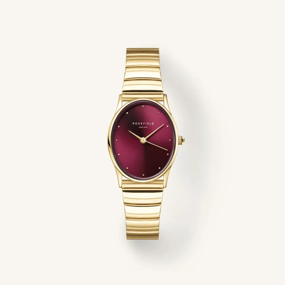 Rosefield Oval Burgundy klokke 24 x 29 mm rød urskive