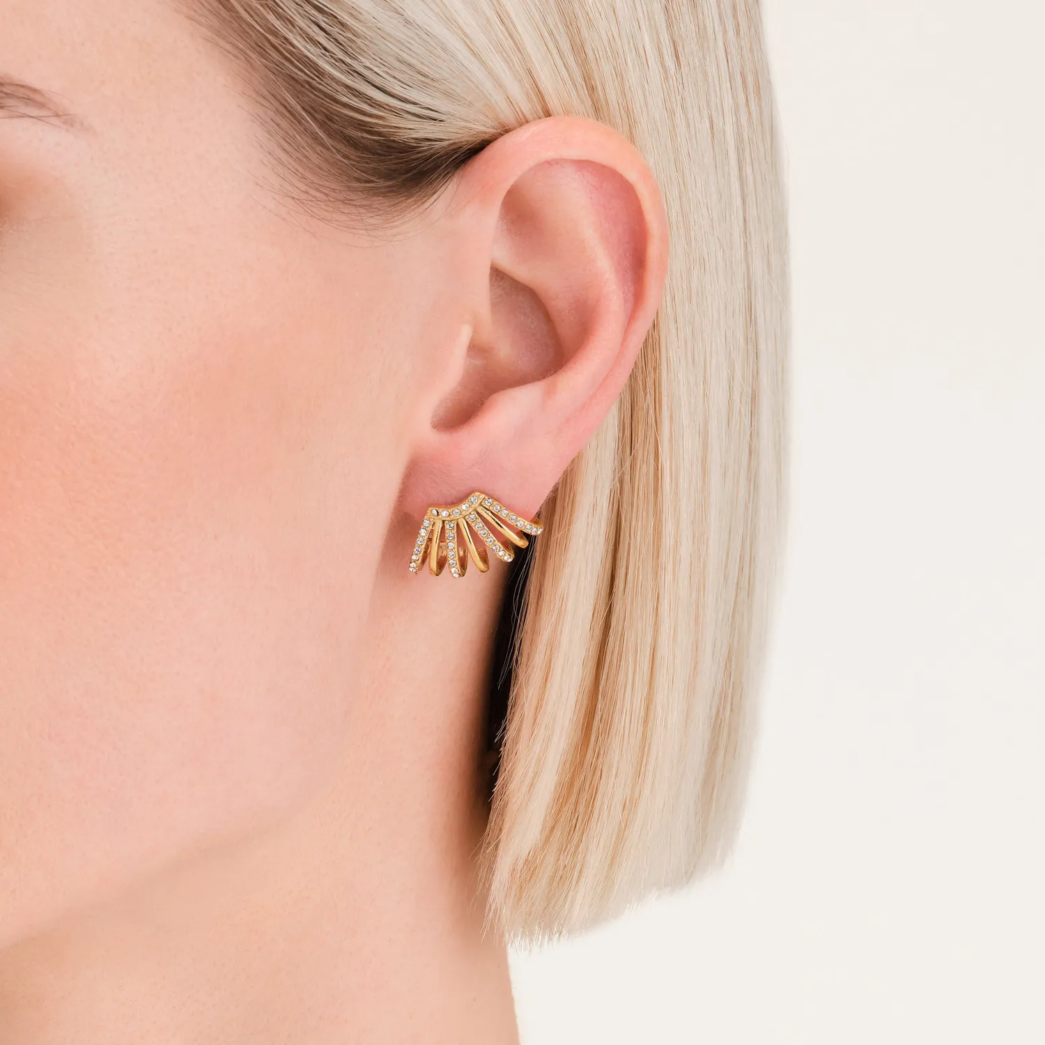 Rosefield Caged Crystal Earrings huggie-øreringer gull og sølv
