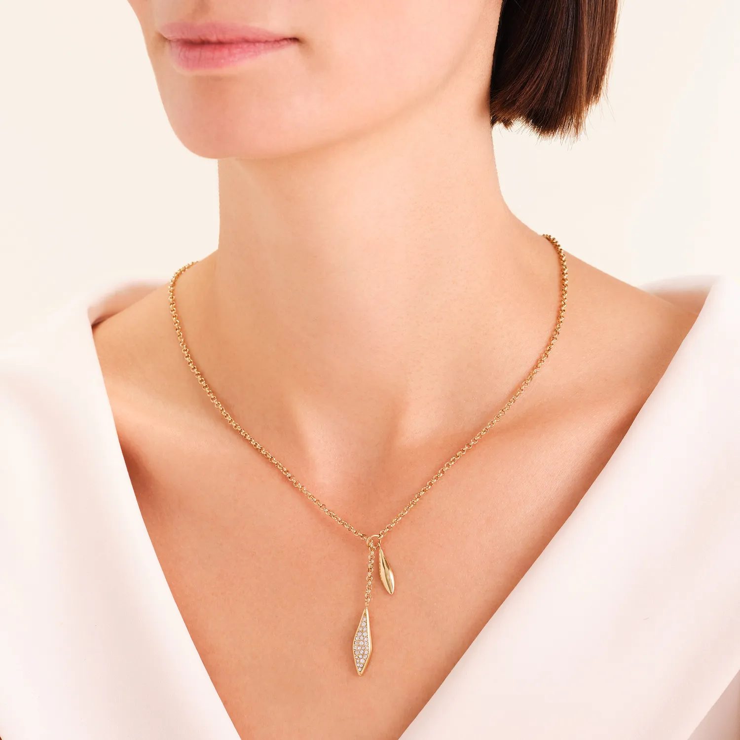 Rosefield Pave Lariat Necklace halskjede 65 cm gull og sølv