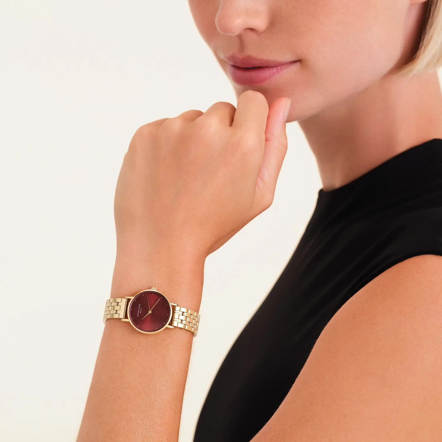Rosefield Small Edit Burgundy klokke 26 mm gullfarget stål