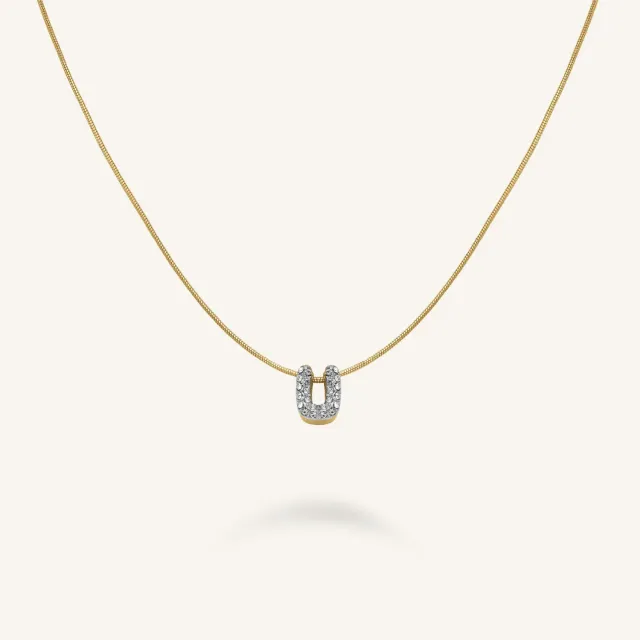 Rosefield Crystal Letter U halskjede gullbelagt