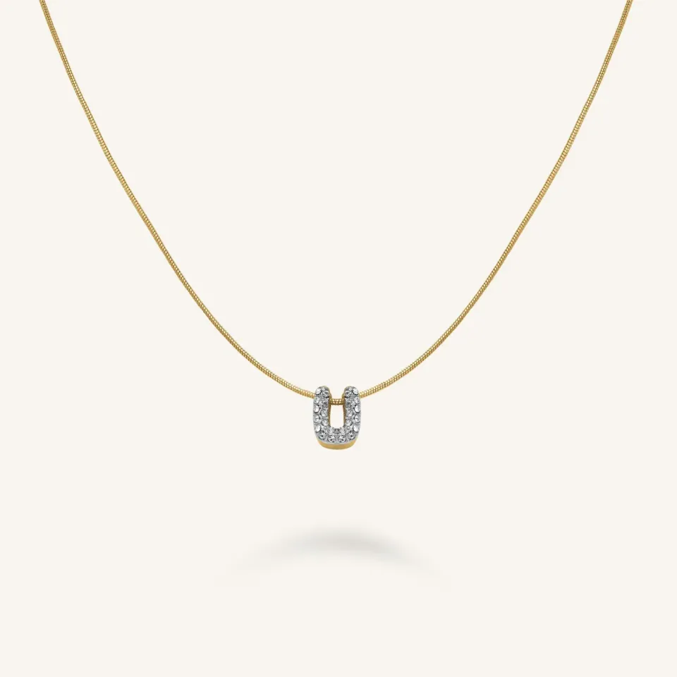 Rosefield Crystal Letter U halskjede gullbelagt