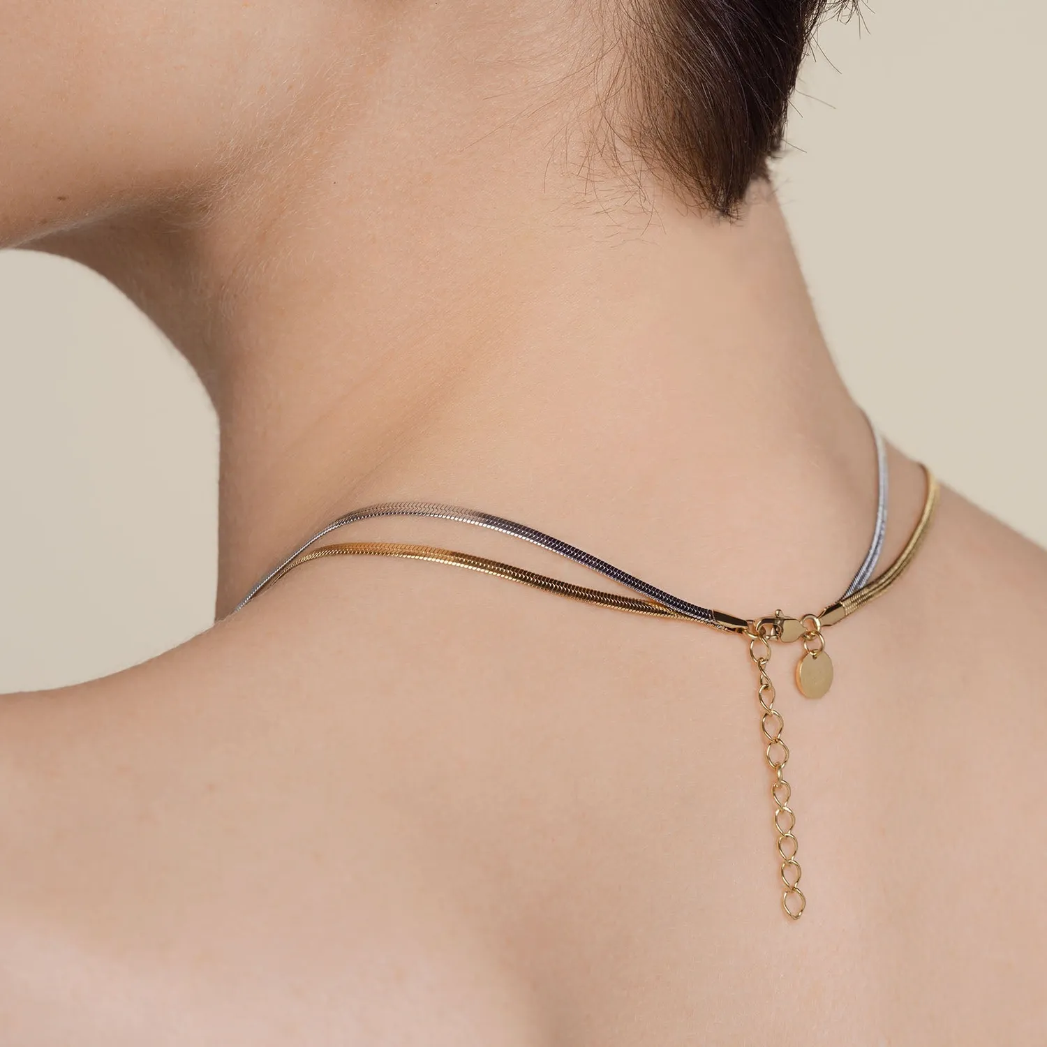 Rosefield Duo Snake Necklace halskjede gull og sølv 41–45 cm