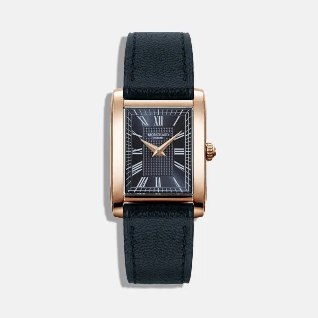 MonChard Royal Blue on Strap - Gold klokke svart rem 24,9 mm