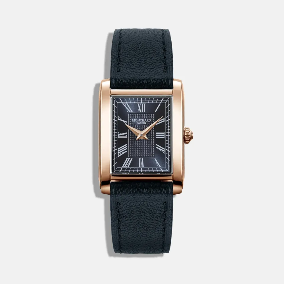 MonChard Royal Blue on Strap - Gold klokke svart rem 24,9 mm