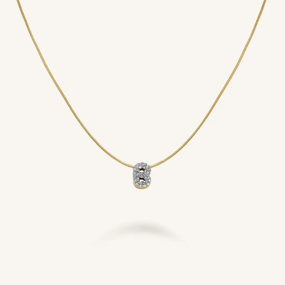 Rosefield Crystal Letter B Necklace halskjede gullbelagt stål