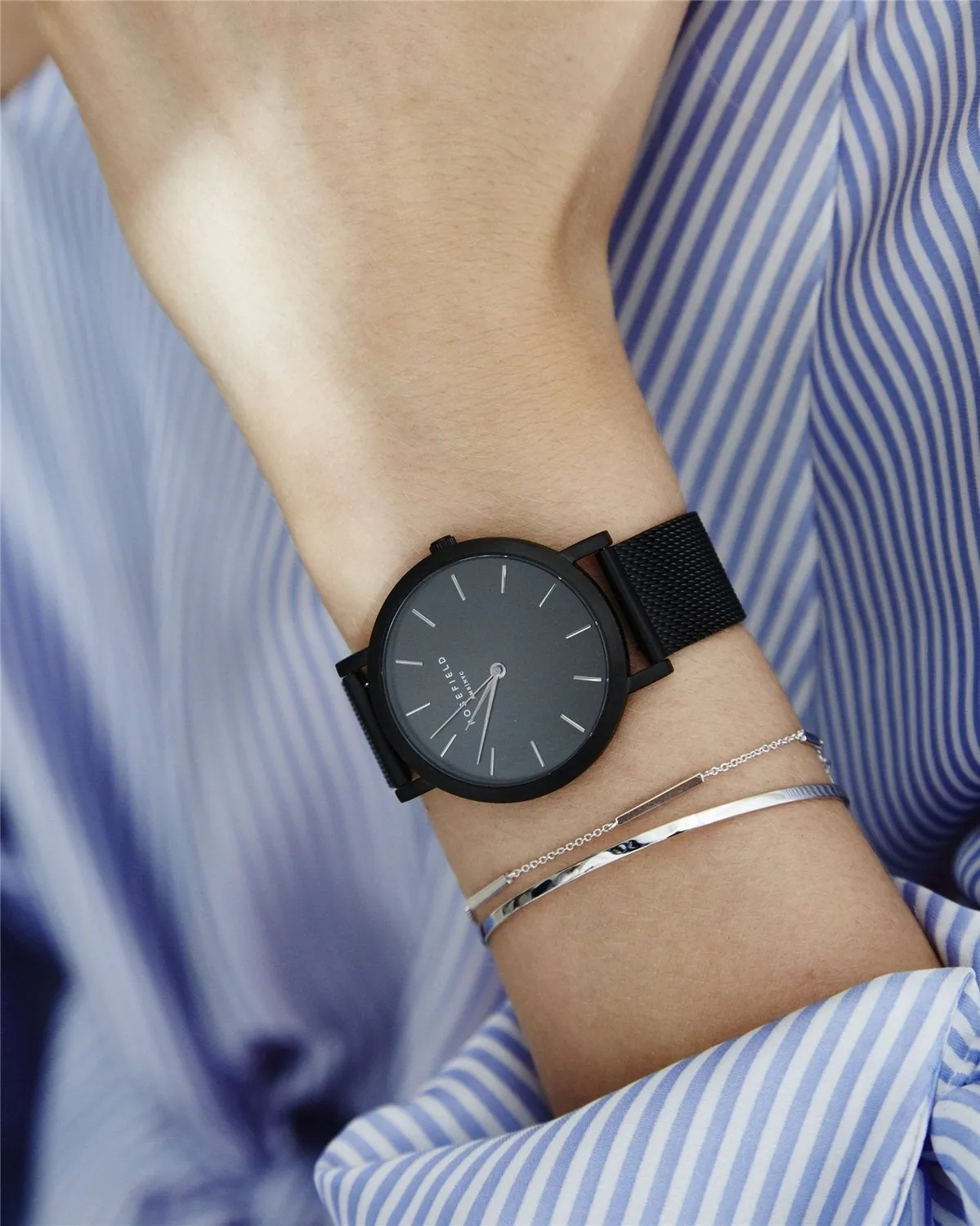 Rosefield Mercer Black Mesh klokke 38 mm – svart meshlenke