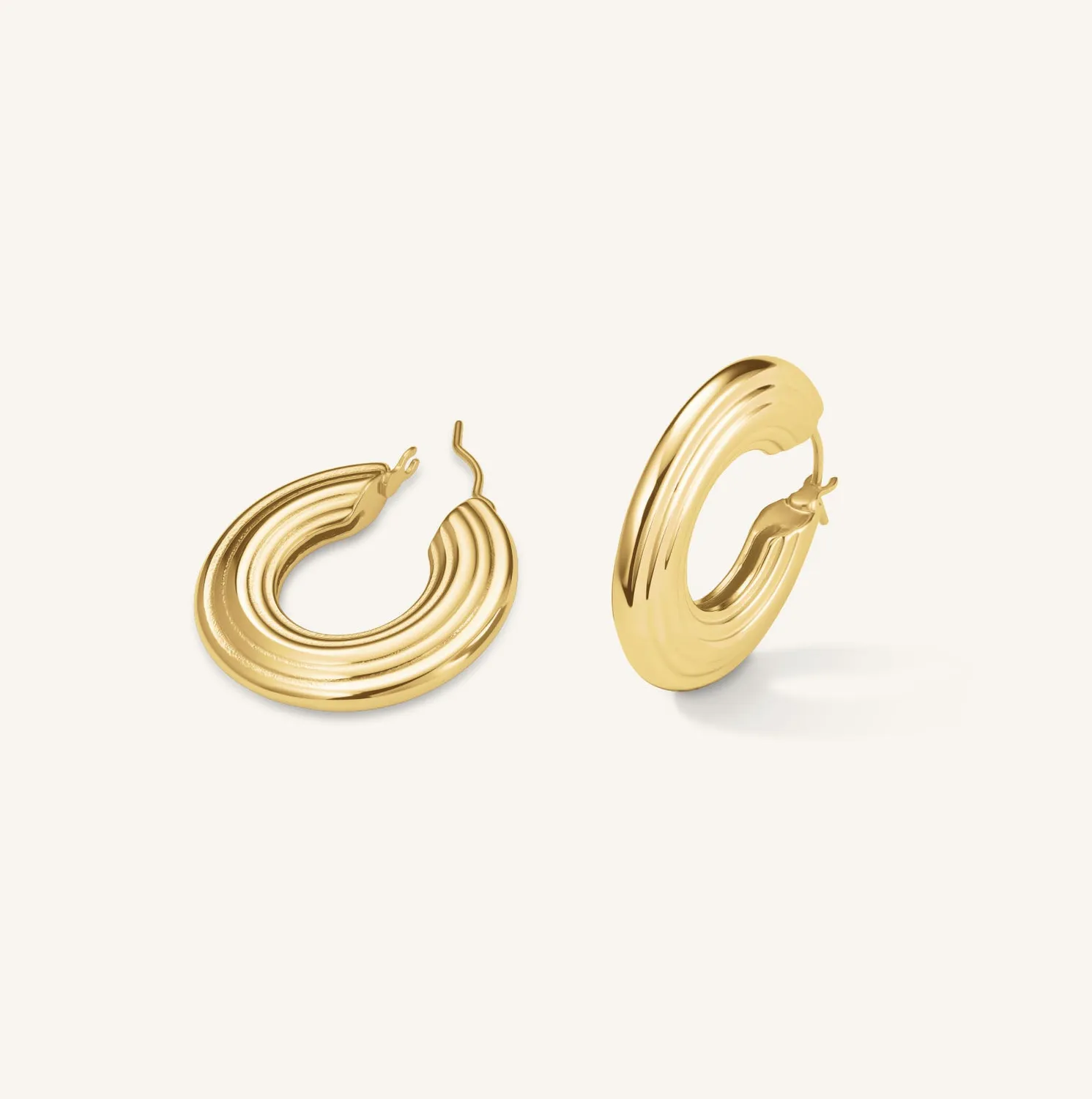 Rosefield Flat Striped Hoops øredobber gull og sølv